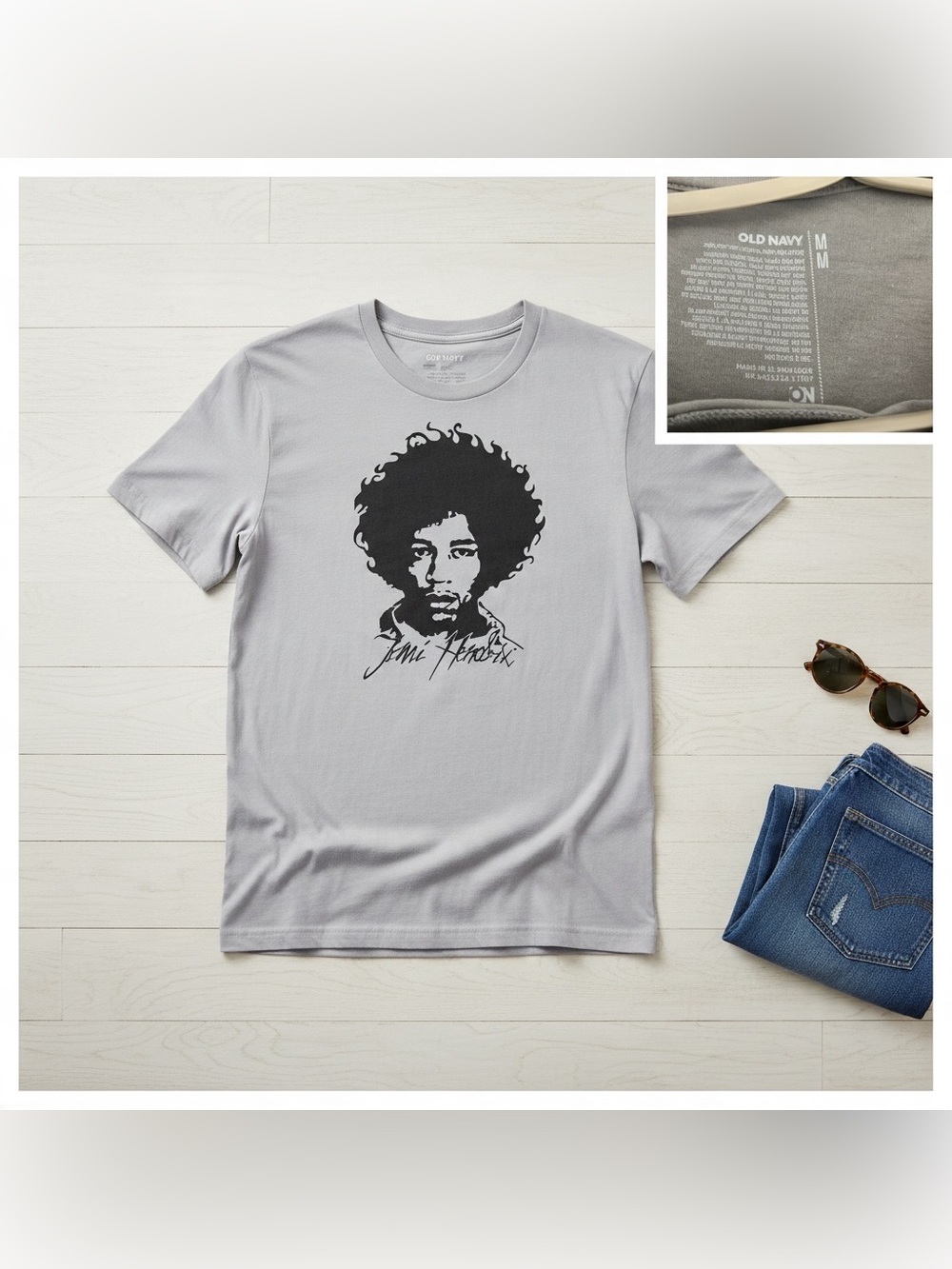 Old Navy Jimi Hendrix Graphic Band T Shirt Gray Mens Medium